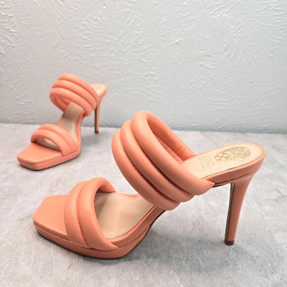 Vince Camuto Shoes - Vince Camuto High Heel Sandals Sz 9 Coral Orange Padded Square Toe Stiletto Mule